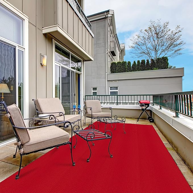 Ottomanson 3'11" x 9' Hallway Runner with Scraper Pile Extra Durable Non-Slip Rug Mat for Indoor & Outdoor Use - Ideal for Kitchen, Entryway, Patio & Garage - High-Traffic Carpet, Red