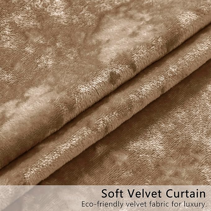 SMILETIME Amber Beige Crushed Velvet Curtains 52x108inch Rod Pocket Luxurious Thermal Insulated Soundproof Drapes Soft and Durable Light-Filtering Window Treatments for Living Room Bedroom, 2 Panels