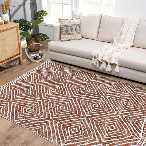 6x9 Area Rug, Ultra-Soft Washable Rug for Living Room, Dinner Room, Bedroom, Non-Slip Modern Westren Rug, Indoor Carpet Large Area Rug, Brown Red