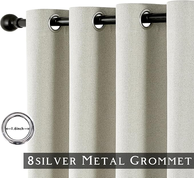 ChrisDowa 100% Blackout Greyish Beige Solid Curtains 96 Inches Long 2 Panels for Bedroom Living Room,Farmhouse Room Darkening Thermal Insulated Soundproof Grommet Top Window Treatment Drapes,52x96