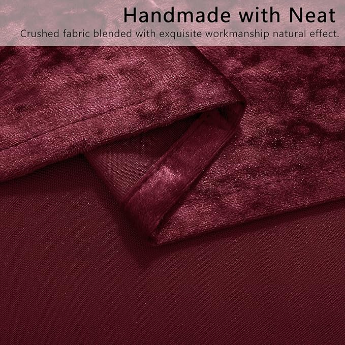SMILETIME Burgundy Red Crushed Velvet Curtains 52x84inch Rod Pocket Luxurious Thermal Insulated Soundproof Drapes Soft and Durable Light-Filtering Window Treatments for Living Room Bedroom, 2 Panels