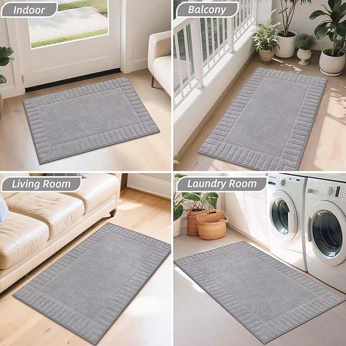 BEQHAUSE Door-Mat-Non-Slip Dirt Trapper Door Mats Low-Profile Front Door Mat Absorbent Floor Mats for Entryway Washable Mud Resistant Home Entrance Doormat,Light Grey,24"x36"