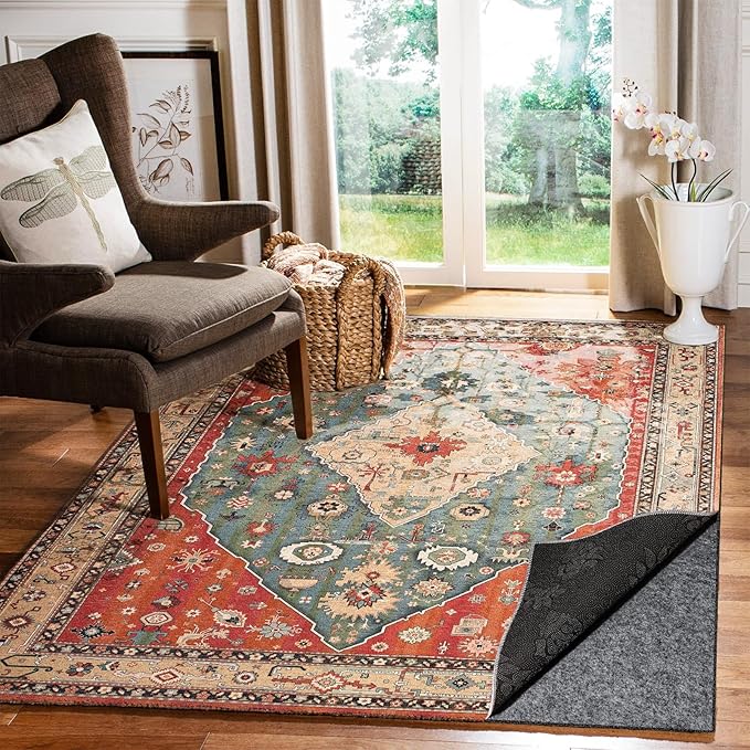 Waterproof Rug Pad, 5x7 Ft Under Area Rug Carpet Pad, Non Slip Rug Pads for All Floors and Hardwood Floors Finishes, Keep Carpets in Place Soft and Prevent Rug from Wrinkling or Buckling