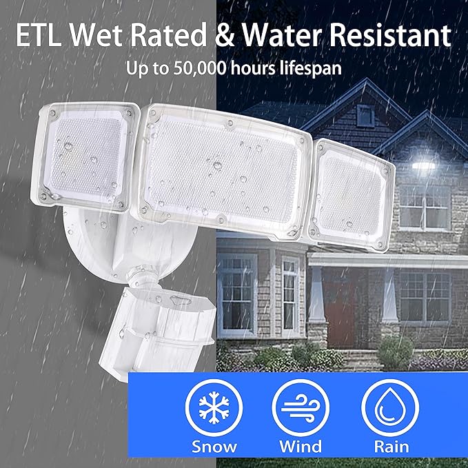 AWSENS 40W LED Security Lights Motion Sensor Light Outdoor, 180 Degree, 4000LM, 5000K, ETL Water Resistant, 3 Head Motion Detected Flood Light for Garage, Yard, Porch 2-Pack (White)