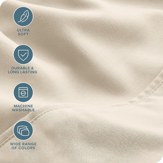 Bare Home Hotel Luxury Full XL Sheet Set, Extra Soft - 6 Piece Set - Deep Pockets - Easy Fit - Cooling & Breathable - Wrinkle, Fade, Stain Resistant - Includes 4 Pillowcases (Full XL, Sand)