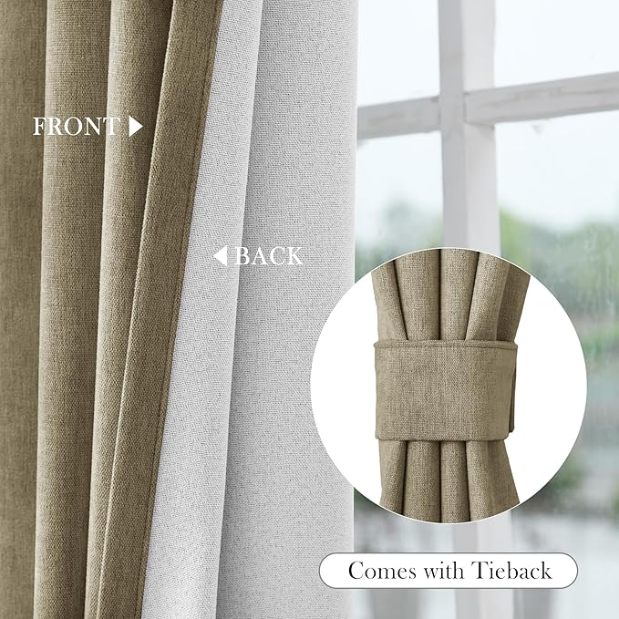 Macochico 100% Blackout Chenille Curtains for Living Room Classic Chenille Window Curtain Panels Thermal Drapes for Bedroom Hotel Grommet Curtains with Tieback Soil Brown 84" Wx96 L 1 Panel