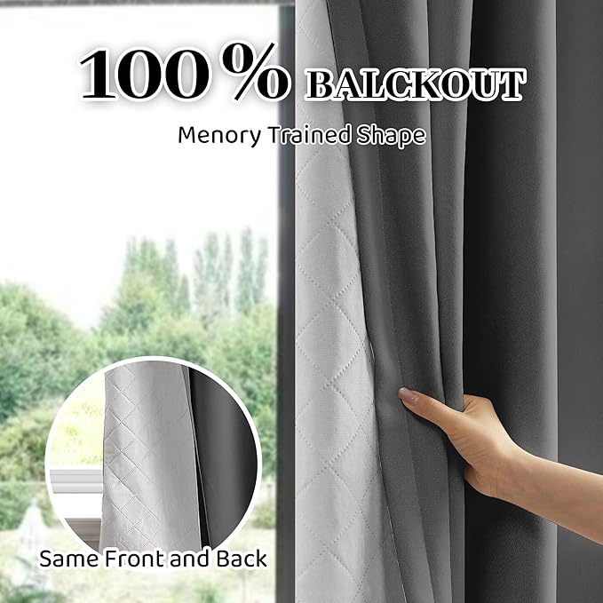 Soundproof 100% Blackout Curtains 80 inches, 3 Layers Thermal Insulated Back Tab Drapes for Door Window Nursery Divider Living Room, with Pin Hooks Grey 50x80 Inch 1 Panel