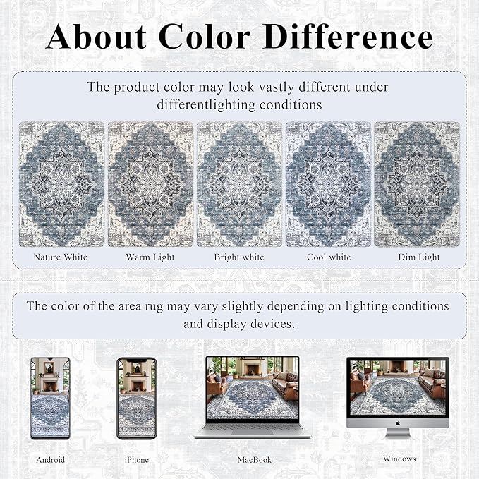 8x10 Area Rugs for Living Room Ultra-Soft Washable Rug Vintage Distressed Boho Area Rug, Non-Slip Low Pile Stain Resistant Carpet for Bedroom Dining Room Kitchen Office