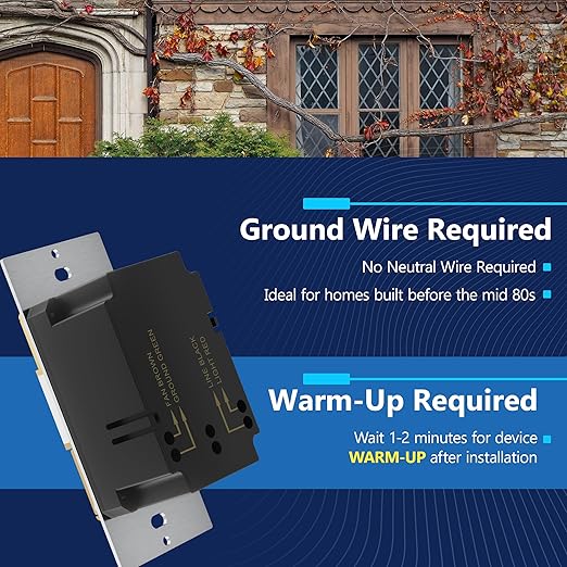 LIDER Humidity Sensor Switch and Motion Sensor Light Switch, PIR Sensor, Humidity Detection, Occupancy/Vacancy, No Neutral Required, ¼ HP, 1-Pole, Gold, Screwless Wall Plate Included