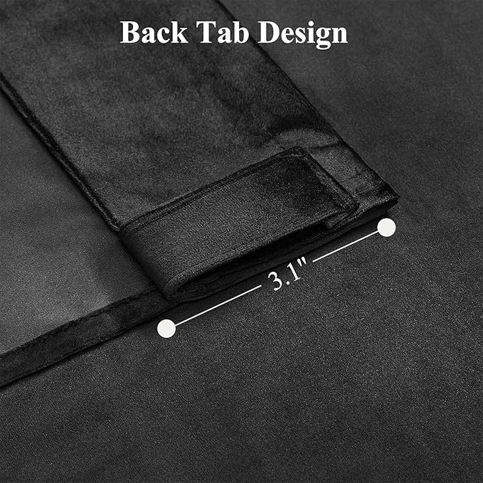 Black Velvet Blackout Curtains Extra Long Room Darkening Drapes Super Soft Elegant Thermal Insulated Soundproof Window Curtains for Bedroom Living Room, Back Tab Rod Pocket, W52 x L108, 2 Panels
