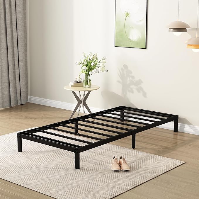 9 Inch Twin Bed Frames Heavy Duty Low Profile Metal Platform No Box Spring Needed Mattress Foundation, Easy to Assembly, Noise Free, Black