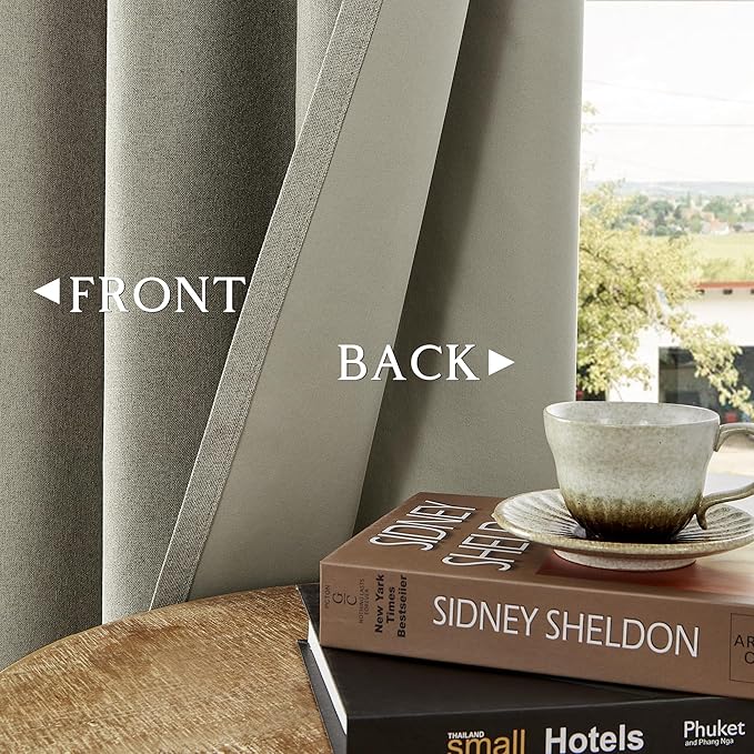 ChrisDowa 100% Blackout Sand Solid Curtains 72 Inches Long 2 Panels for Bedroom Living Room,Farmhouse Room Darkening Thermal Insulated Soundproof Grommet Top Window Treatment Drapes,52x72