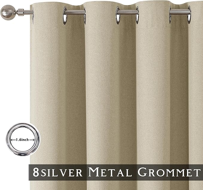 ChrisDowa 100% Blackout Tan Solid Curtains 102 Inches Long 2 Panels for Bedroom Living Room,Farmhouse Room Darkening Thermal Insulated Soundproof Grommet Top Window Treatment Drapes,52x102