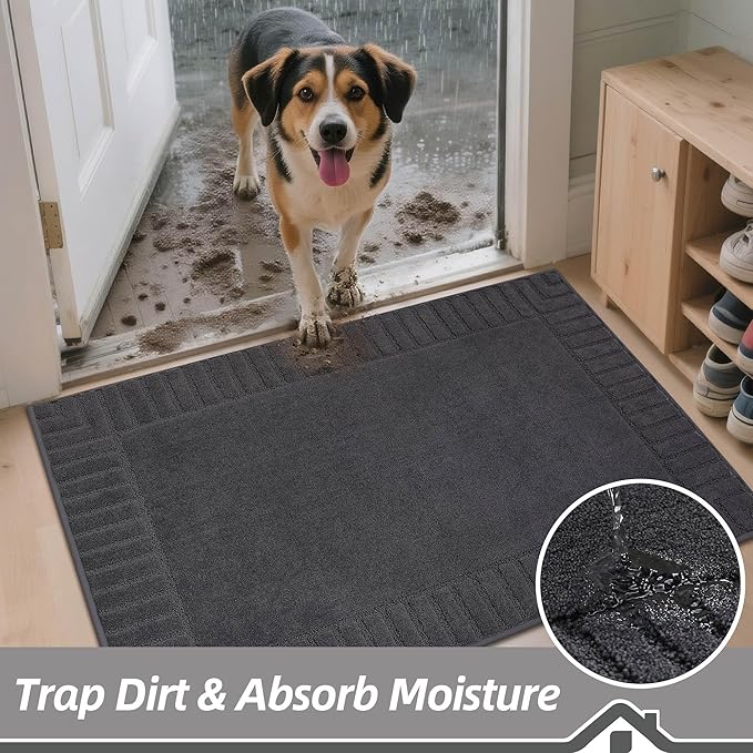 BEQHAUSE Door-Mat-Non-Slip Dirt Trapper Door Mats Low-Profile Front Door Mat Absorbent Floor Mats for Entryway Washable Mud Resistant Home Entrance Doormat, Dark Grey, 24"x60"