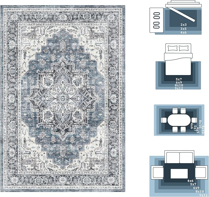 Area Rug 2x3 Entryway Rug Soft Washable Doormat Non Slip Low Pile Lightweight Carpets Indoor Faux Wool Small Rug for Entrance, Kitchen, Bedroom, Living Room