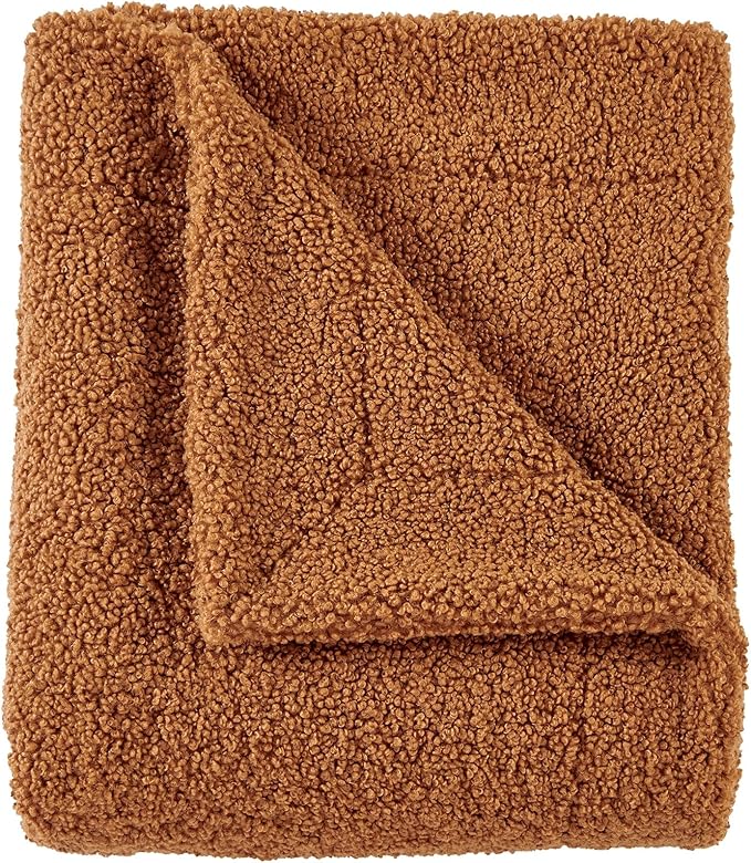 HiEnd Accents Teddy Throw Blanket, 60x90 inch, Caramel, Oversized Boucle Throw Blanket, Soft Cozy Classic Chic Casual Heavy Blanket, Modern Rustic Plush Comfy Warm Blanket for Bed, Sofa