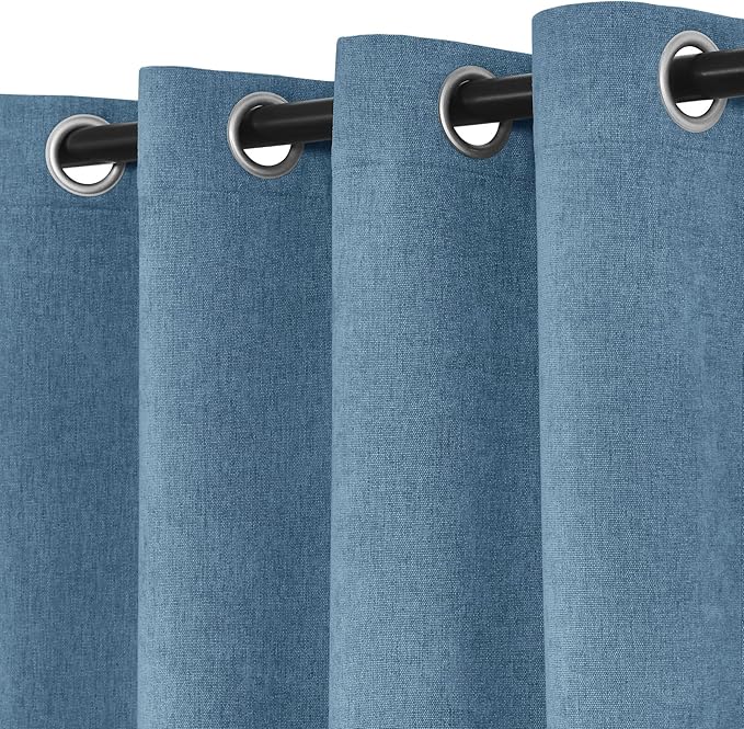 Macochico 100% Blackout Curtains Thermal Insulated Noise Reducing Chenille Curtains for Hotel Auditorium Bedroom Living Room Grommet Ashtray Blue Curtains with Tieback Classic 52" Wx84 L 1 Panel