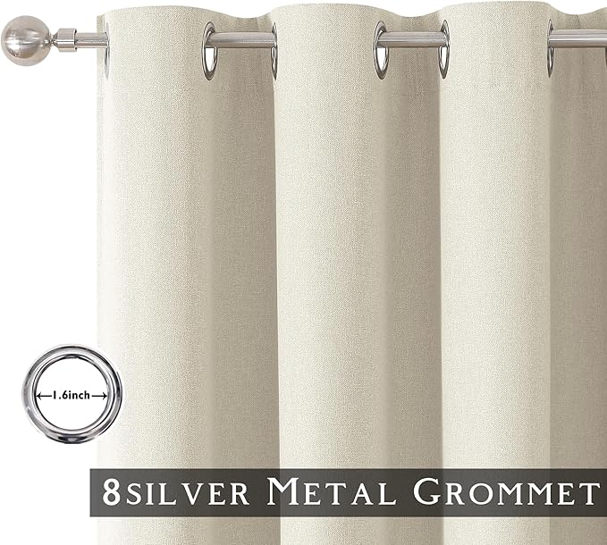 ChrisDowa 100% Blackout Birch Solid Curtains 54 Inches Long 2 Panels for Bedroom Living Room,Farmhouse Room Darkening Thermal Insulated Soundproof Grommet Top Window Treatment Drapes,52x54