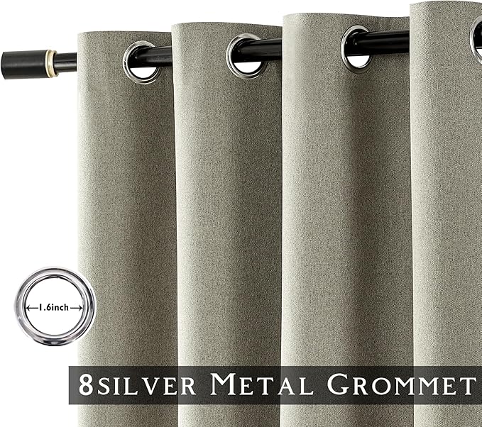 ChrisDowa 100% Blackout Sand Solid Curtains 84 Inches Long 2 Panels for Bedroom Living Room,Farmhouse Room Darkening Thermal Insulated Soundproof Grommet Top Window Treatment Drapes,52x84