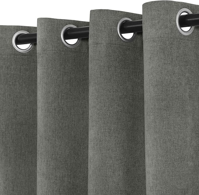 Macochico 52" Wx108 L 100% Blackout Curtains Extra Long Thermal Insulated Chenille Curtains for Living Room Bedroom Auditorium Home Theater Rock Grey Grommet Curtains with Tieback Classic 1 Panel