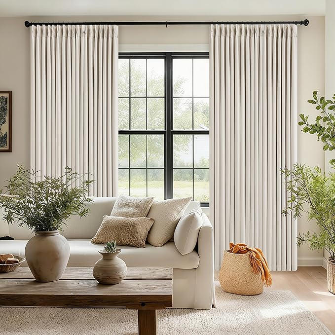 94 Inch Natural Blackout Linen Curtains 2 Panels Set for Bedroom Living Nursery Neutral Pinch Pleated 100% Black Out Thermal Insulated Cream Ivory Curtain for Energy Efficient Pinch Pleat Drape 40x94