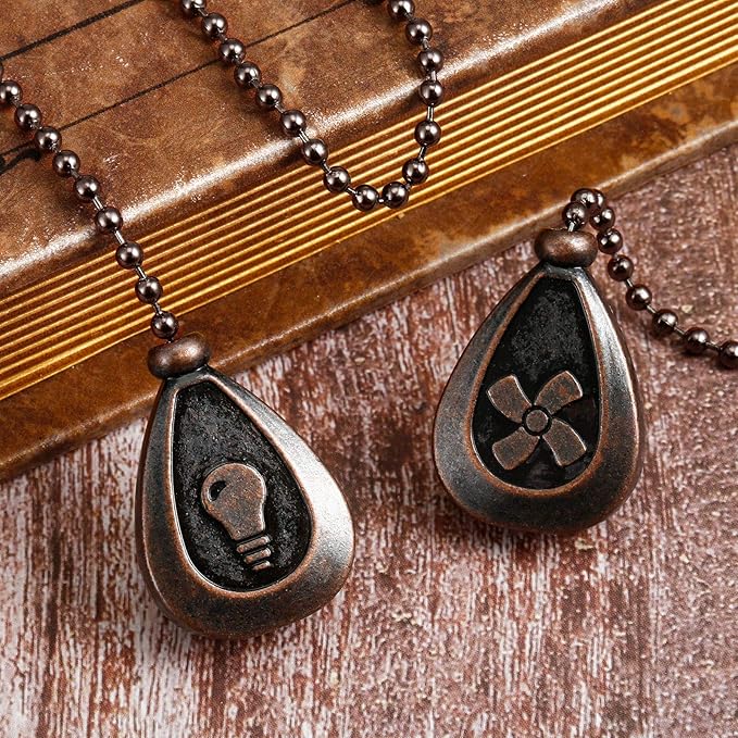 Patelai 4 Pieces Ceiling Fan Pull Chain Extender Ornament 12 Inch Ceiling Pull Chain Extension Classic Drop Shaped Pendant Beaded Ball Cord for Fan light lamp decorative with Connector(Red Bronze)