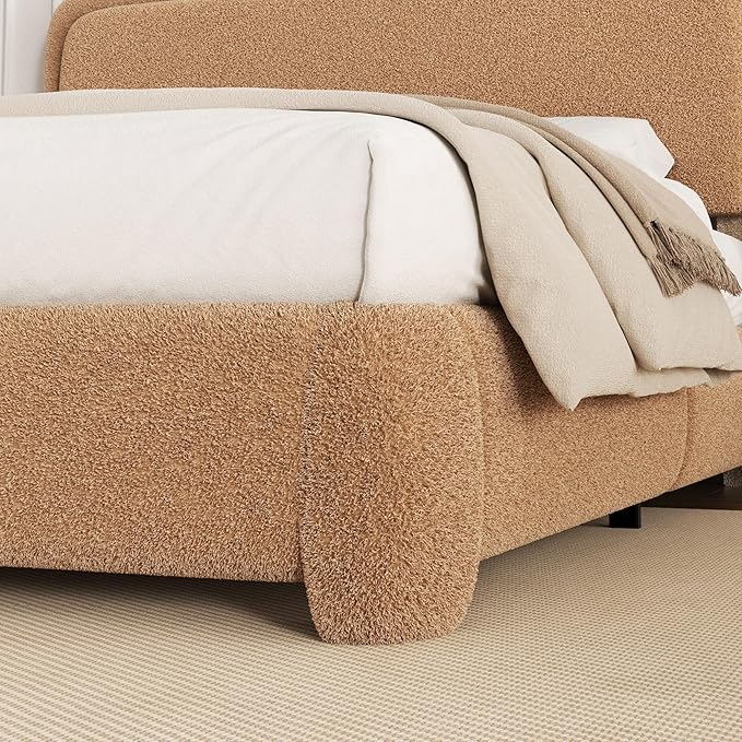 Queen Size Boucle Platform Bed Frame, Upholstered Cloud with Adjustable Headboard, Anti-Collision Soft Rounded Corners, No Box Spring Required, Easy Assembly, Noise Free