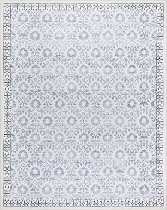 Gertmenian Indoor Boho Area Rug | Home Decor for Entryway, Bedroom, Living Room, Office, Kitchen | Non Slip, Soft, Printed Accent Rugs | Esme, Blue, 9x13 Extra Large, 24556