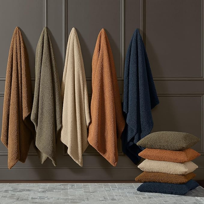 HiEnd Accents Teddy Throw Blanket, 50x60 inch, Dark Oak, Boucle Throw Blanket, Soft Cozy Classic Chic Casual Heavy Blanket, Modern Rustic Plush Comfy Warm Blanket for Bed, Sofa