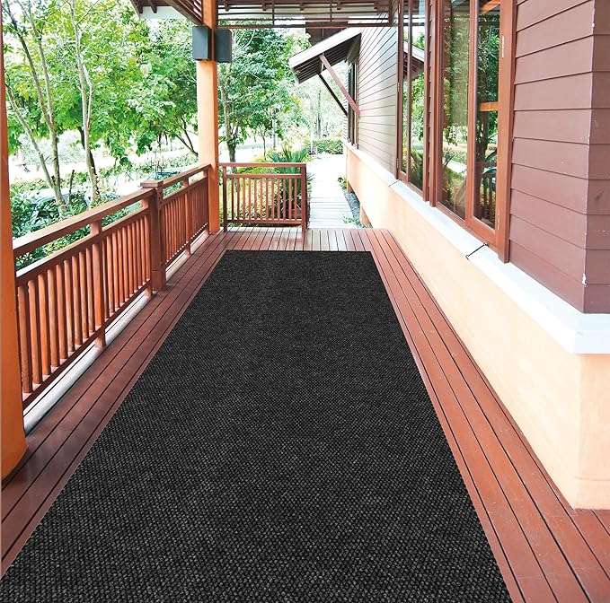 Ottomanson Commercial Scrape Rib Entry Mat – Heavy Duty Ribbed Floor Mat for High Traffic – Non Slip Rubber Back, Waterproof – Indoor Outdoor Use for Offices, Schools, Lobbies, 2'7" x 43', Black