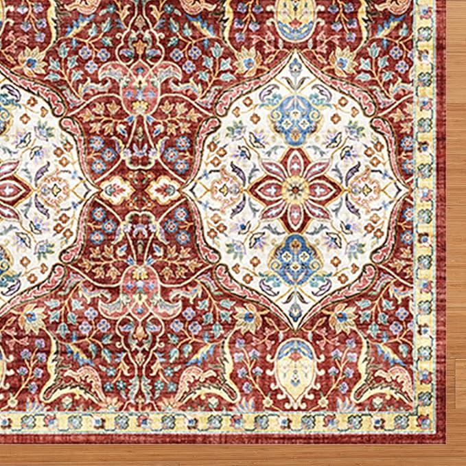 Gertmenian Indoor Bohemian Area Rug - 6x9 Medium, Non-Shedding, Ideal for High Traffic in Living Room, Bedroom, Entryway - Moroccan, Red, 26846