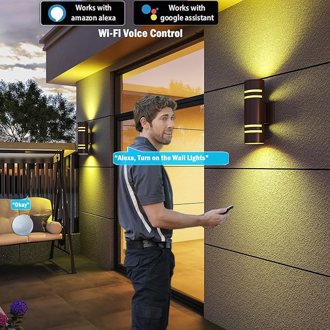 rosykite Smart Outdoor Wall Lights Color Changing 2 Pack, RGB+2700K-6500K Modern Exterior Lighting Fixtures Cylinder Outside Wall Sconce with Glass, WiFi APP Control Up Down Outdoor Porch Lights