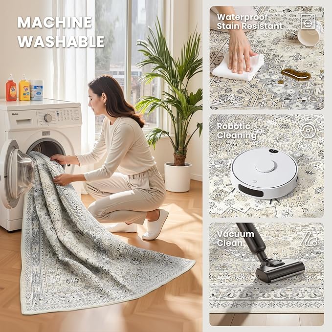 zesthome Washable Runner Rug 2.5x10 - Stain Resistant Entryway Rug,Ultra-Thin Kitchen Rugs, Anti Slip Backing Runner Rugs for Entrance Laundry Room Indoor Hallway (Beige,2.5'x10')