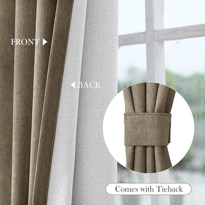 Macochico 100% Blackout Chenille Curtains 96 Inches Long for Hotel Nursery Noise Reducing Thermal Curtains for Bedroom Living Room Grommet Palm Curtains with Tieback 52" Wx96 L Classic 1 Panel