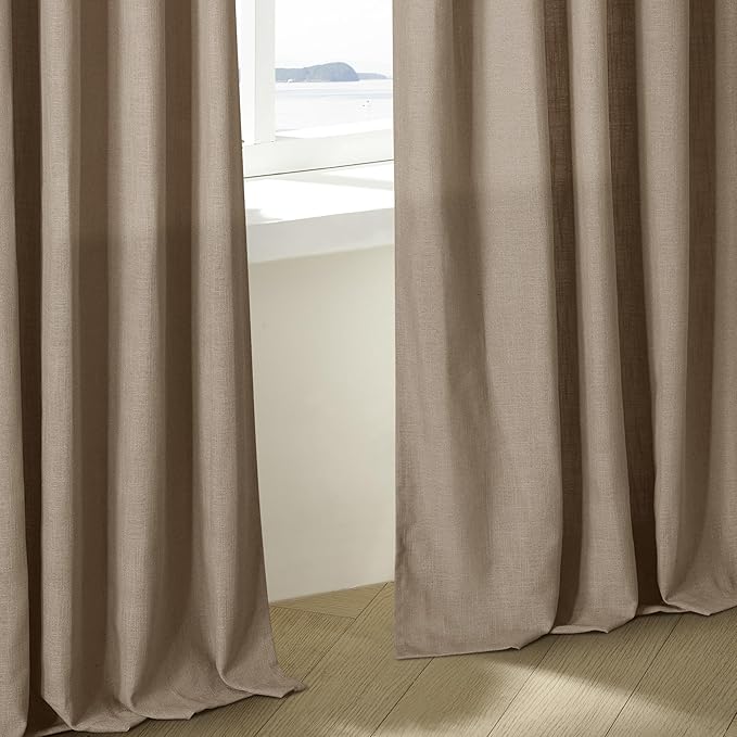 Pinch Pleated Neutral Linen Curtains 84 Inches Long 2 Panels Set for Living Room Dining Pinch Pleat Back Tab Light Filtering Farmhouse Boho Retro Window Curtain Drapes 84 Inch Length Latte Tan Brown