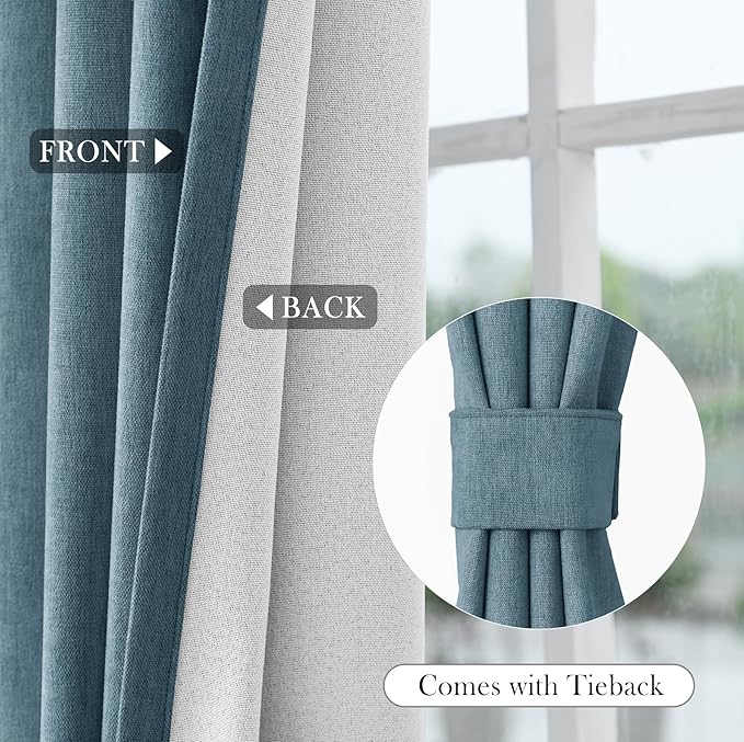 Macochico 100% Blackout Curtains Luxury Chenille Curtains for Living Room Thermal Blackout Curtains for Bedroom Hotel Banquet Classic Decor Teal Blue Curtains with Tieback 72" Wx96 L Grommet 1 Panel