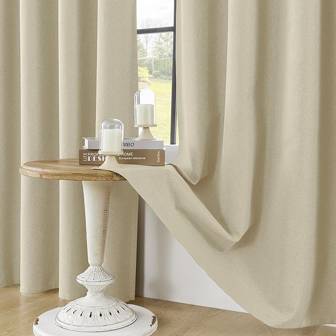 ChrisDowa 100% Blackout Tan Solid Curtains 102 Inches Long 2 Panels for Bedroom Living Room,Farmhouse Room Darkening Thermal Insulated Soundproof Grommet Top Window Treatment Drapes,52x102