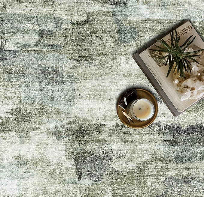 4x6 Rug, Small Area Rug for Living Room, Bedroom, Kitchen, Machine Washable Non-Slip Throw Rug, Modern Abstract Carpet for Entryway Nursery Coffee Table, Green