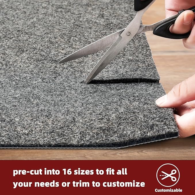 BAGAIL Felt and Natural Rubber Backing Rug Pads 1/4” Thick, 10 x 14 Ft Non Slip Carpet Gripper Keep Rugs in Place, Under Area Rug Protective Cushioned Pads, Carpet Runners, Hardwood Floors Protection