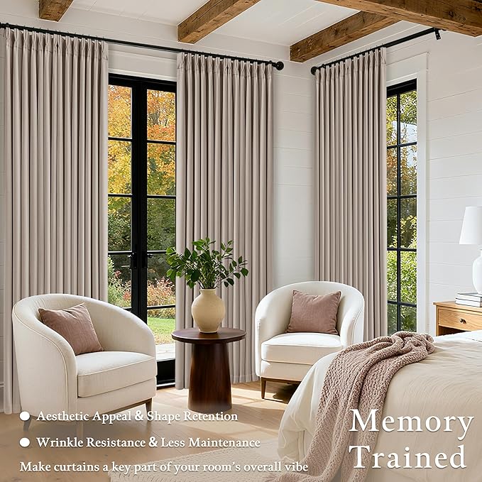 Viral Pleated Blackout Burlap 120 Inch Long Curtains Neutral Pinch Pleated Taupe Burlywood Birch Linen Double Layer 100% Black Out Curtains Soundproof Cottagecore 120 Inch Window Drapes 2 Panel