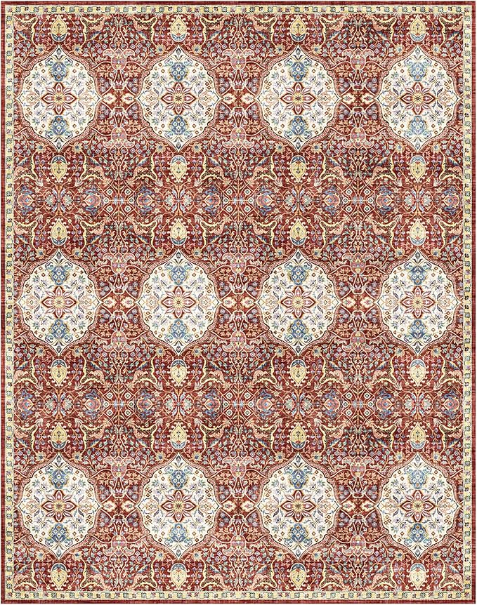 Gertmenian Indoor Bohemian Area Rug - 8x10 Large, Non-Shedding, Ideal for High Traffic in Living Room, Bedroom, Entryway - Moroccan, Red, 26847