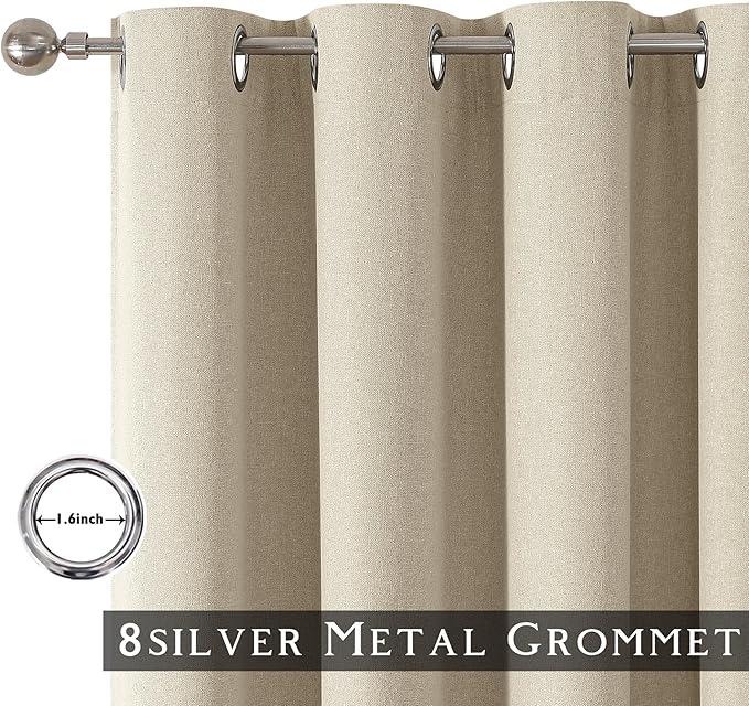 ChrisDowa 100% Blackout Natural Solid Solid Curtains 90 Inches Long 2 Panels for Bedroom Living Room,Farmhouse Room Darkening Thermal Insulated Soundproof Grommet Top Window Treatment Drapes,52x90