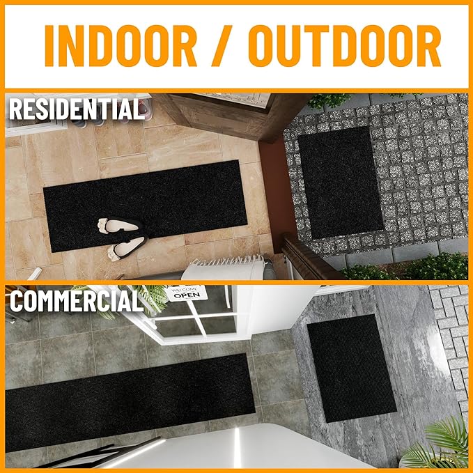 Ottomanson 3'11" x 34' Hallway Runner with Scraper Pile - Extra Durable Non-Slip Rug Mat for Indoor & Outdoor Use - Ideal for Kitchen, Entryway & Garage - High-Traffic Carpet, Black
