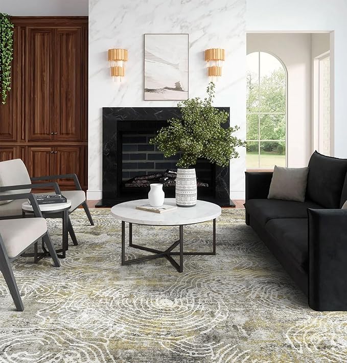 6x9 Area Rug, Ultra-Soft Washable Rug for Living Room, Dinner Room, Bedroom, Non-Slip Modern Abstract Rug, Indoor Carpet Large Area Rug, Mustard