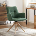 Art Leon Office Chair No Wheels - Mid Century Modern Swivel Desk Chair, Faux Leather Upholstered Accent Chair with Oak Wood Legs for Small Space Living Room Bedroom, Green