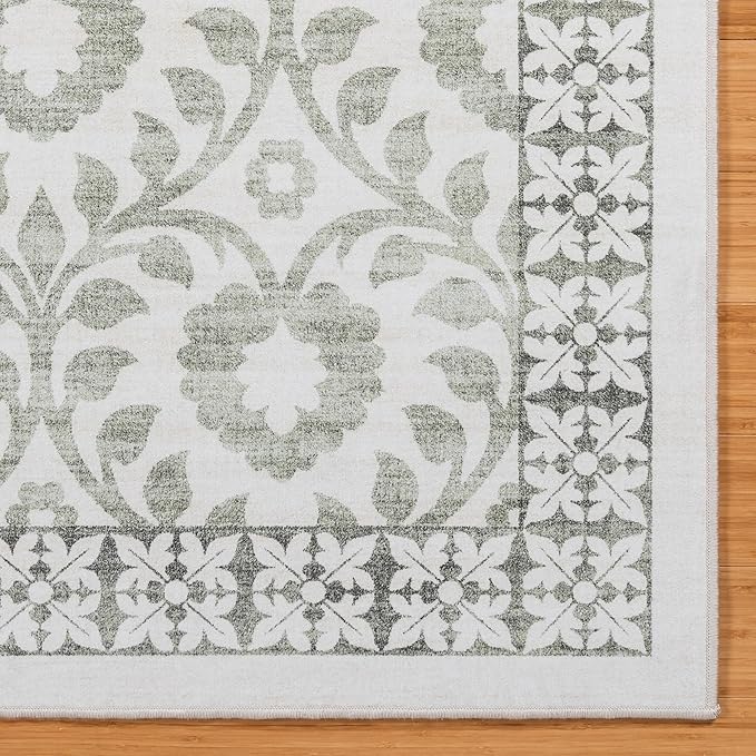Gertmenian Indoor Boho Area Rug | Home Decor for Entryway, Bedroom, Living Room, Office, Kitchen | Non Slip, Soft, Printed Accent Rugs | Esme, Sage, 3x5 Small, 24573
