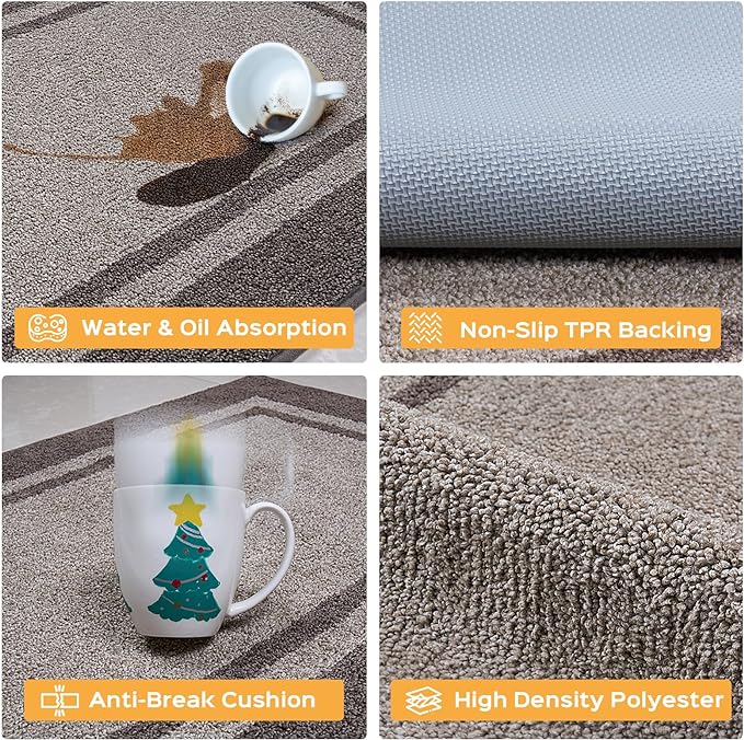 Kitchen Rugs 24" x 84", Non-Slip Machine Washable Kitchen Runner Rugs Floor Mats, Absorbent Comfort Standing Mats for Kitchen, Sink, Laundry and Hallway, Rolled Packaging, Beige & Grayish Brown