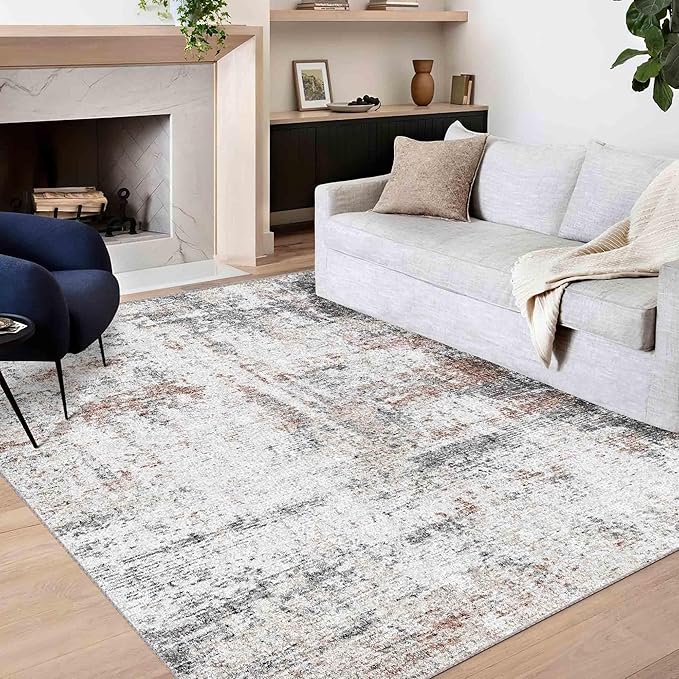5x7 Area Rugs - Ultra-Thin Washable Rug with Non-Slip Backing, Ideal for Living Room, Bedroom, Kitchen Floor Carpet - Modern Abstract Style, Easy Clean, Durable, Low Pile Rug Brown Black