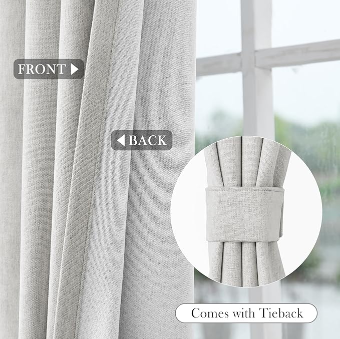 Macochico Thermal Blackout Chenille Curtains 100% Blackout Window Draperies for Living Room Bedroom Auditorium Banquet Hotel White Curtains with Tieback Classic Home Decor 72" Wx102 L 1 Panel