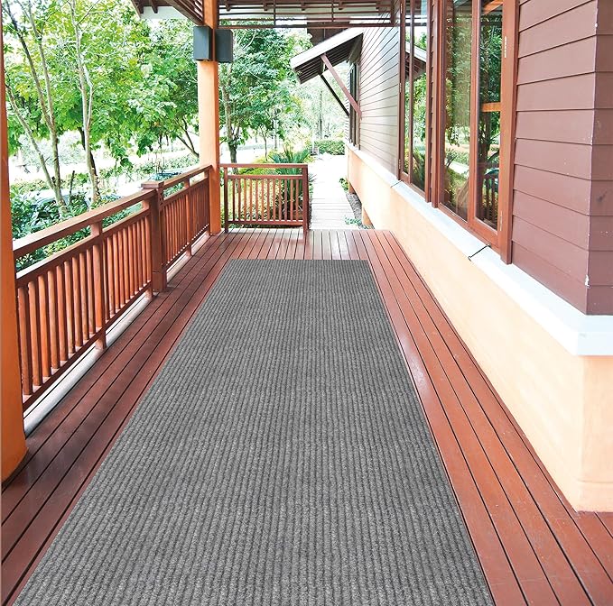 Ottomanson 2'7" x 51' Hallway Runner with Scraper Pile - Extra Durable Non-Slip Rug Mat for Indoor & Outdoor Use - Ideal for Kitchen, Entryway & Garage - High-Traffic Carpet, Gray